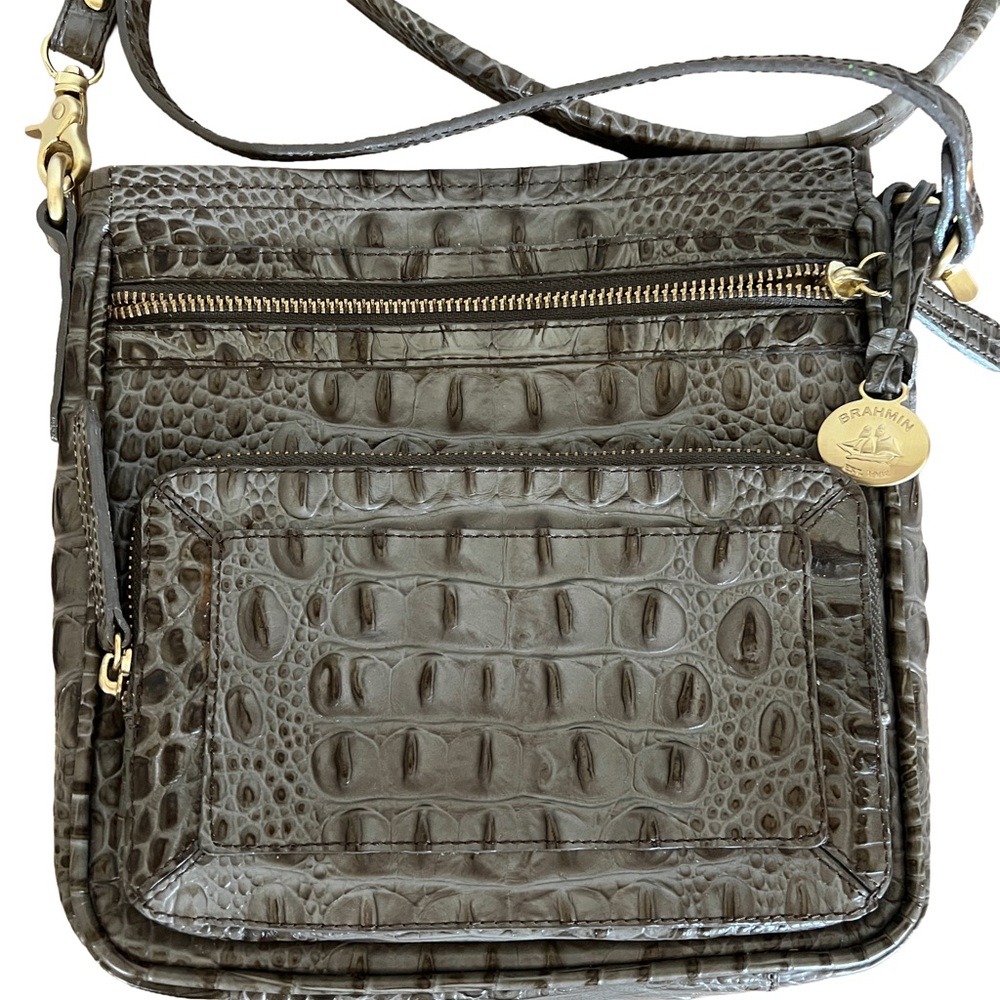 Brahmin Charcoal Crocodile Embossed Crossbody Bag